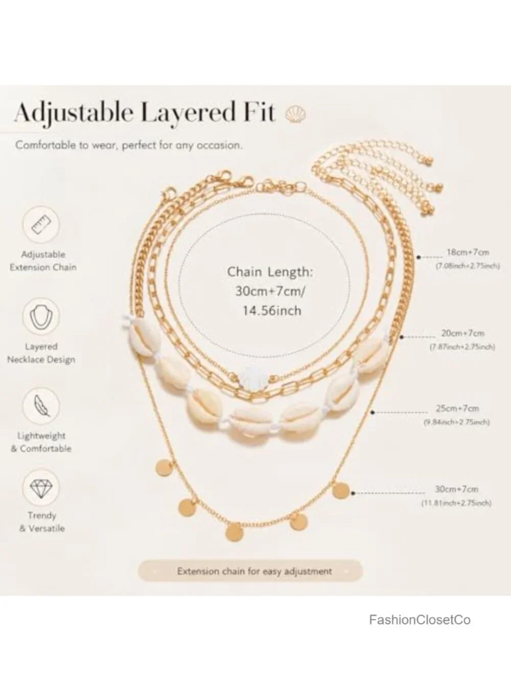 Layered Cowrie Shell Necklace Set Gold Tone Boho Choker Adjustable Summer Beach